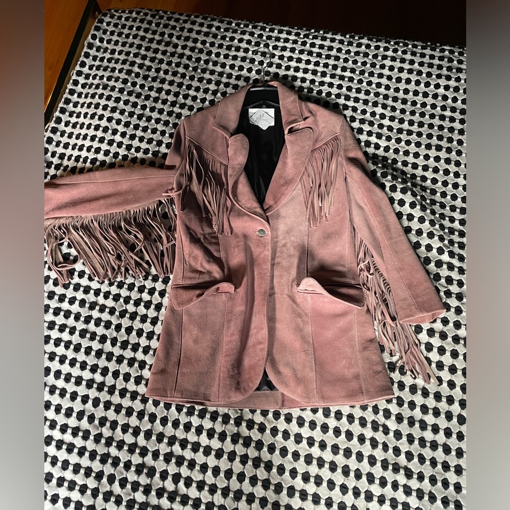 Rose/Pink suede western fringe jacket | Understated for Free People